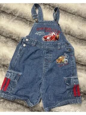 VTG Disney Cars Overalls Bib Boys 5t Lightning McQueen